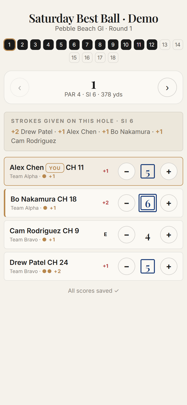 Scorecard on a phone showing YOU pill