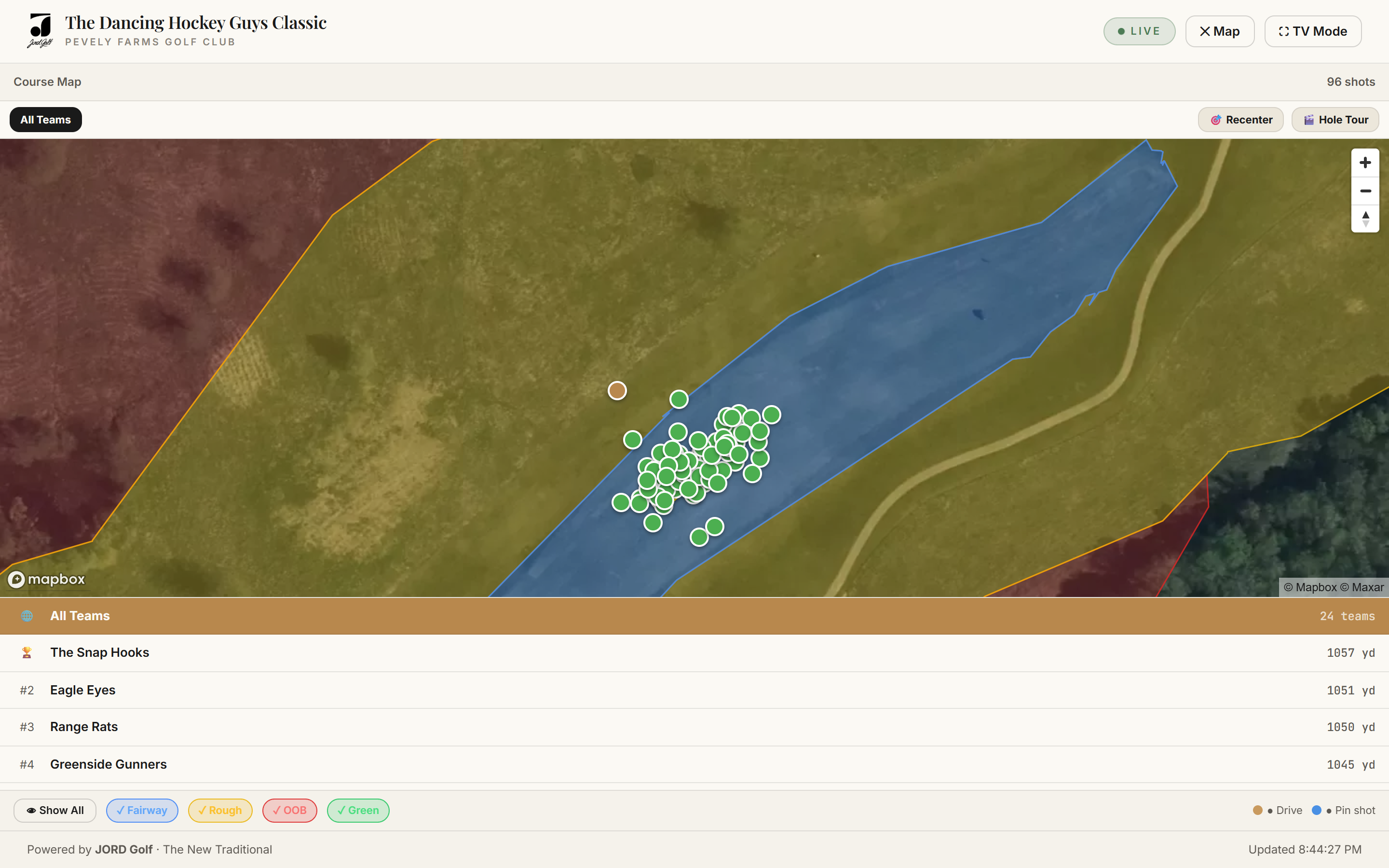 Team Longest Drive live leaderboard — real course, real drives