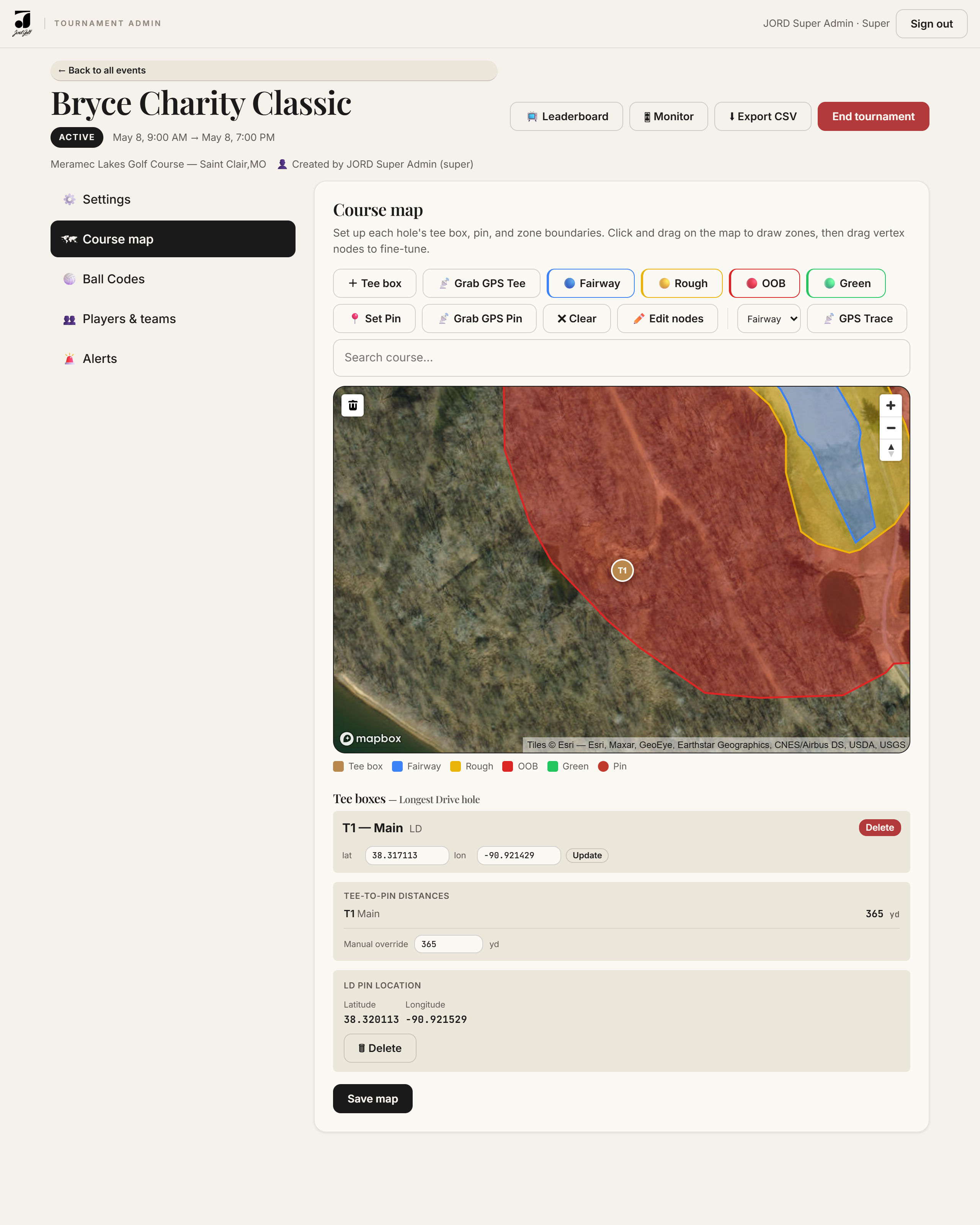 JORD admin course mapping with painted zones