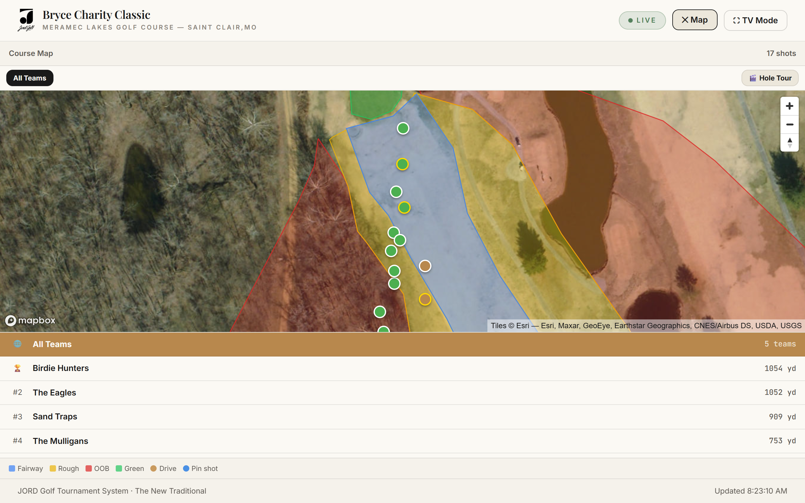 JORD leaderboard with satellite map and ball drops